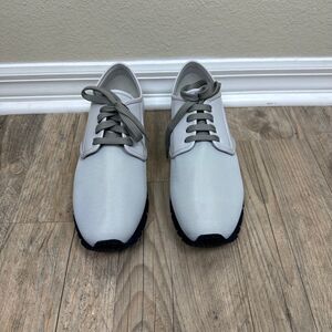 CANALI Men's Oxford EU 44 Leather Mesh US 11 White Classic Old money